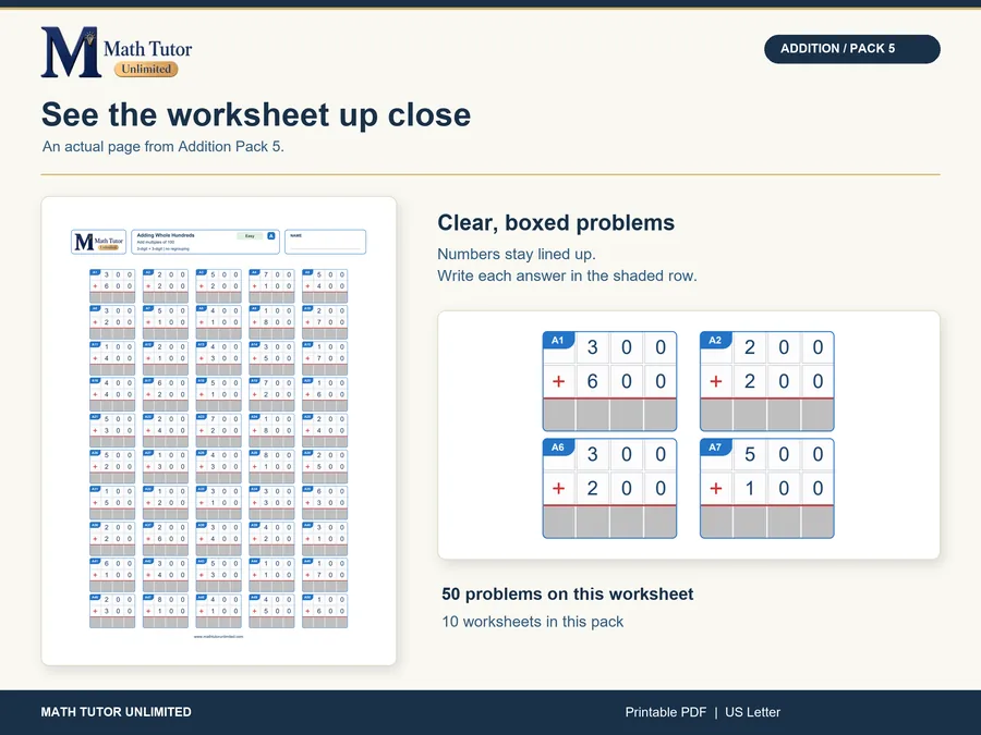 Worksheet from 3-Digit Addition Without Regrouping