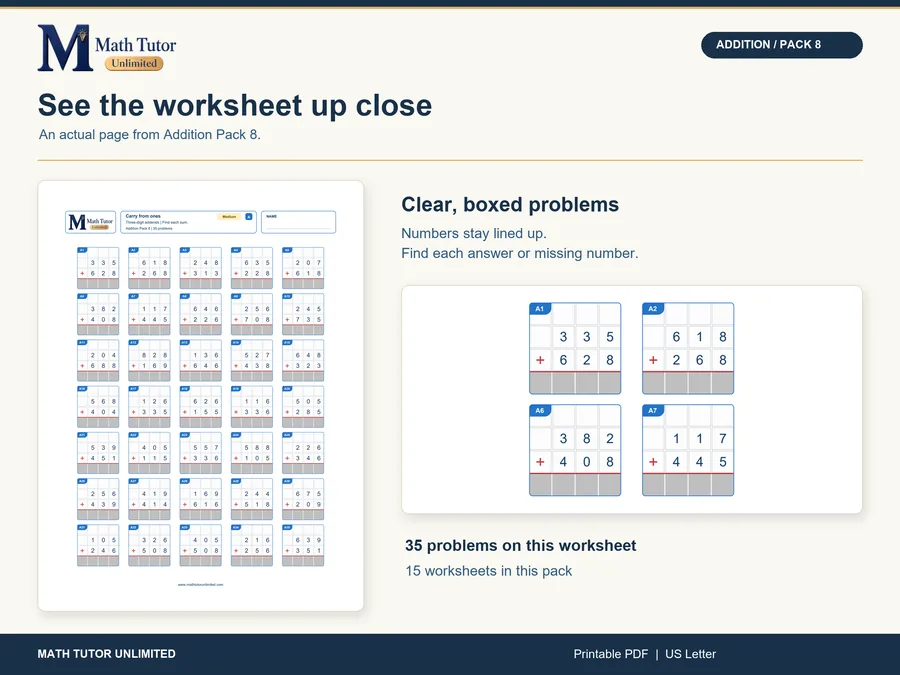 Worksheet from 3-Digit Addition With Regrouping