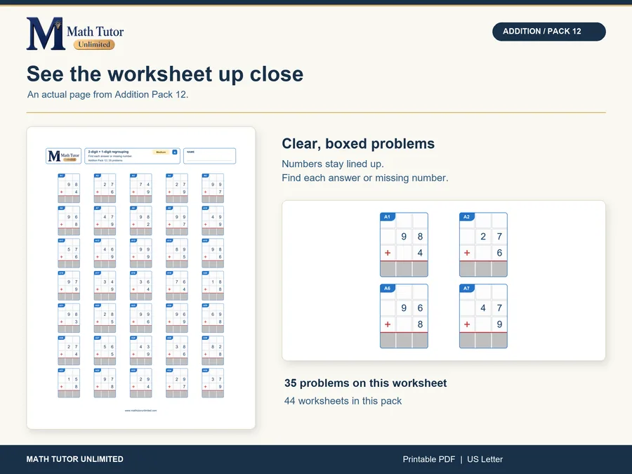 Worksheet from Medium Addition Mixed Review