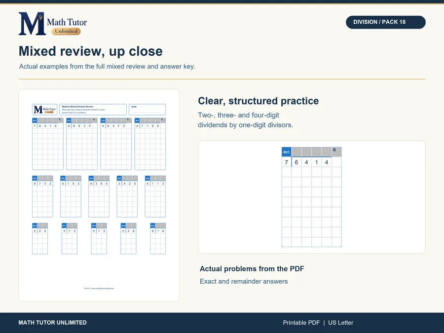 Worksheet from Medium Mixed Division Review