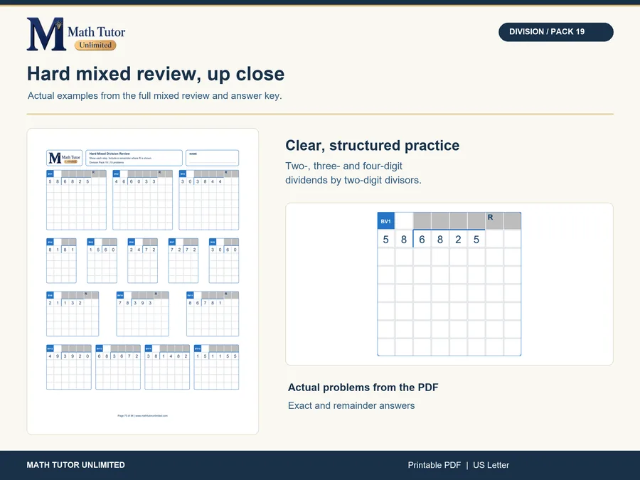 Worksheet from Hard Mixed Division Review