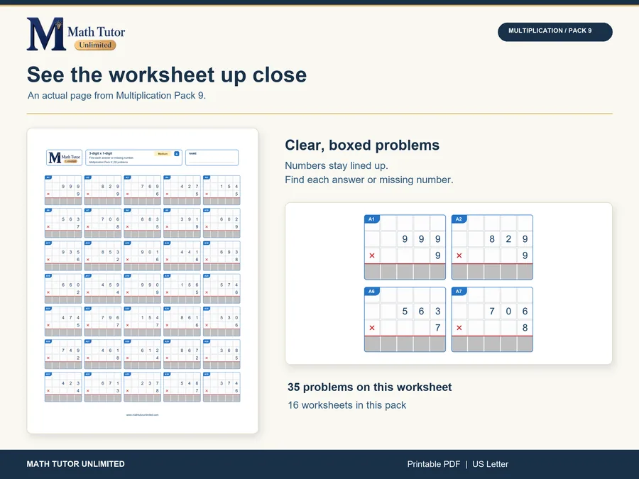 Worksheet from 3- and 4-Digit × 1-Digit Multiplication