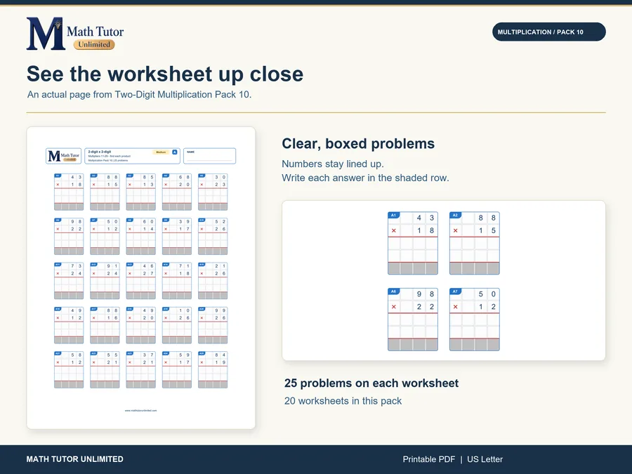 Worksheet from 2-Digit × 2-Digit Multiplication