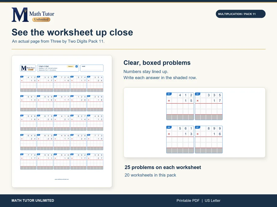 Worksheet from 3-Digit × 2-Digit Multiplication