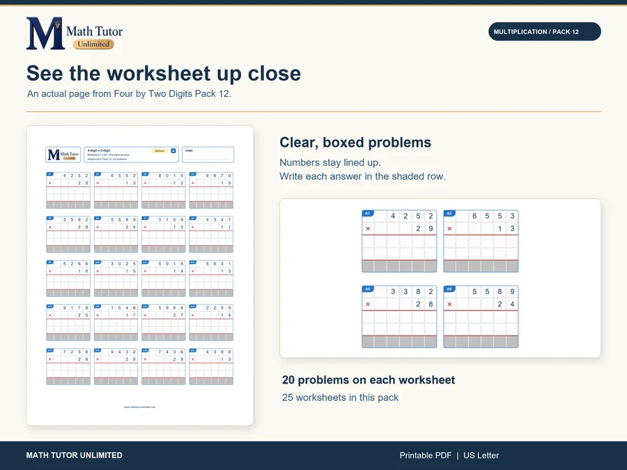 Worksheet from 4-Digit × 2-Digit Multiplication