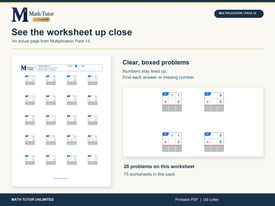 Worksheet from Easy Multiplication Mixed Review