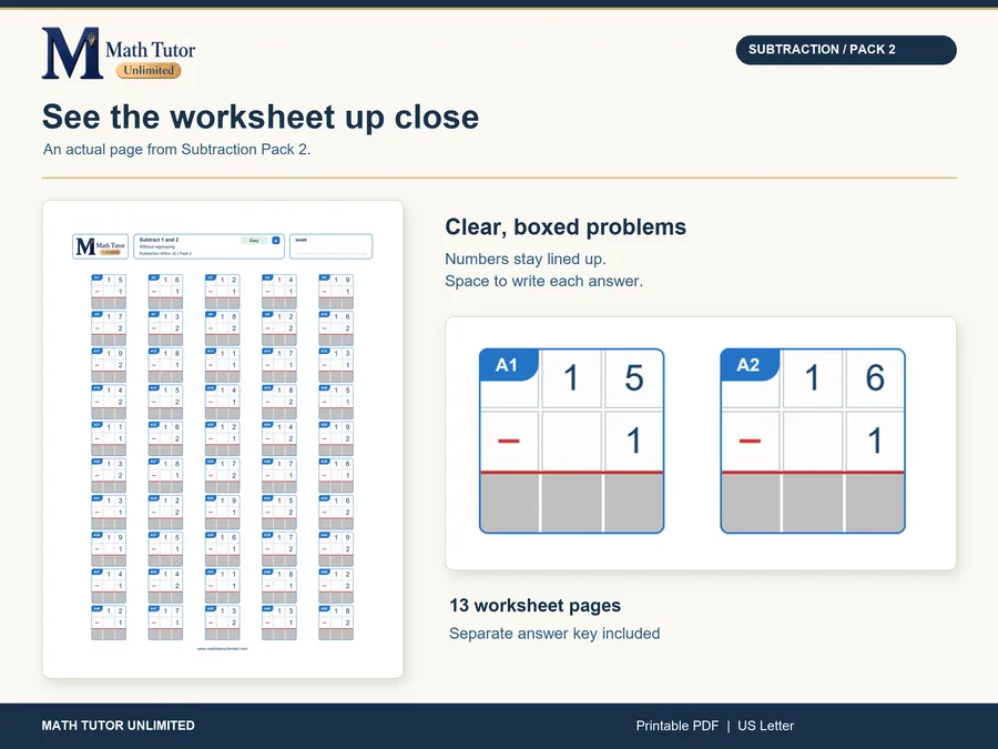 Worksheet from Subtraction Within 20
