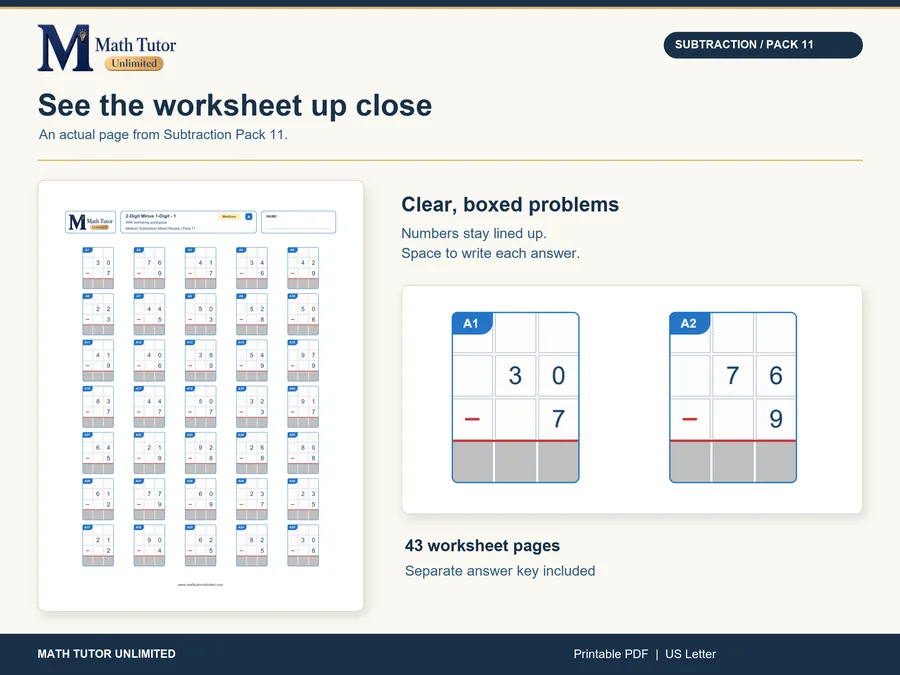 Worksheet from Medium Subtraction Mixed Review
