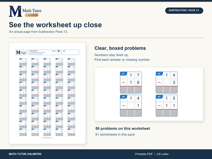 Worksheet from Subtraction Full Review